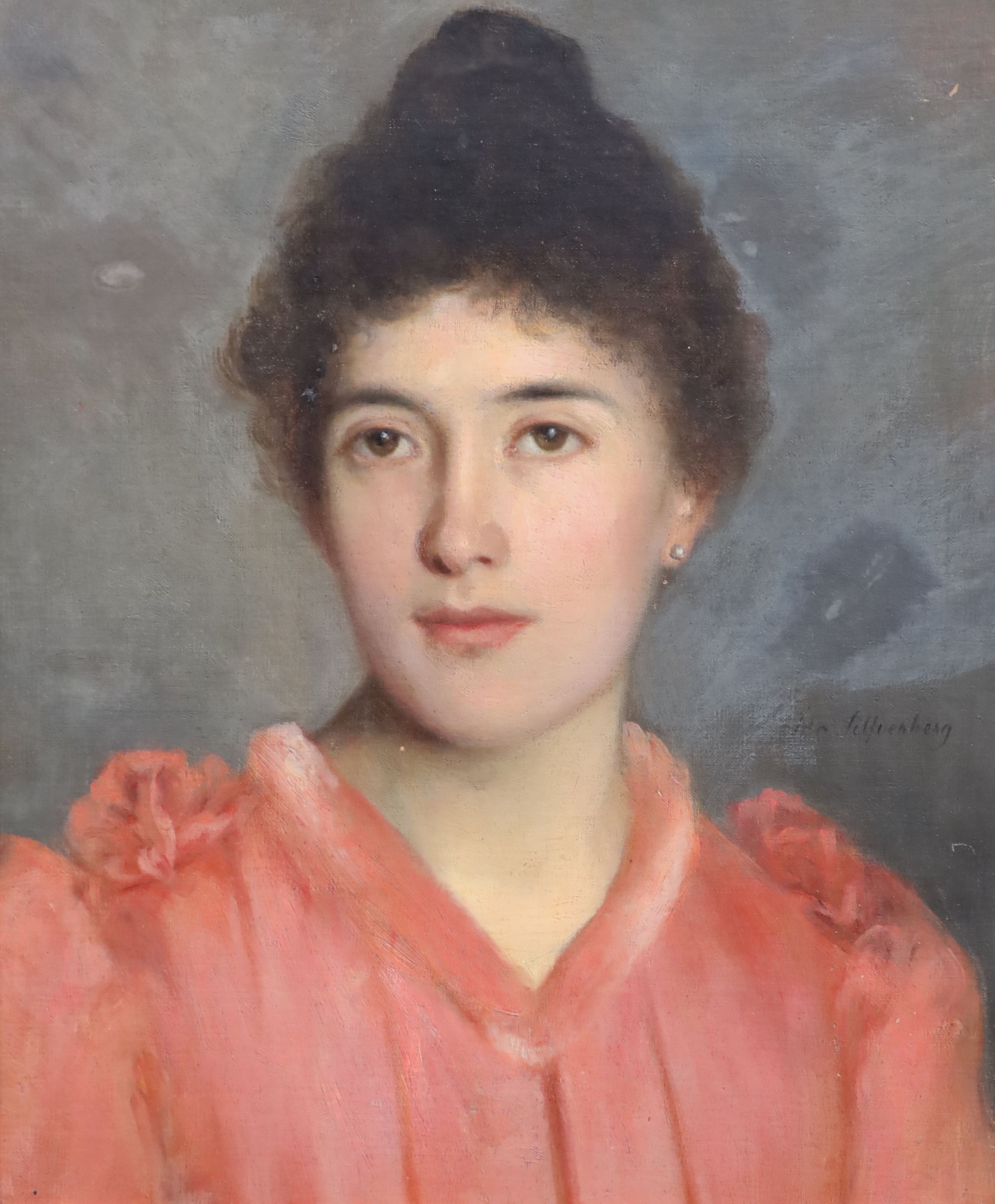Ida Silfverburg (Finnish, 1834-1899), Portrait of a lady in pink, Oil on canvas, 44 x 36cm.